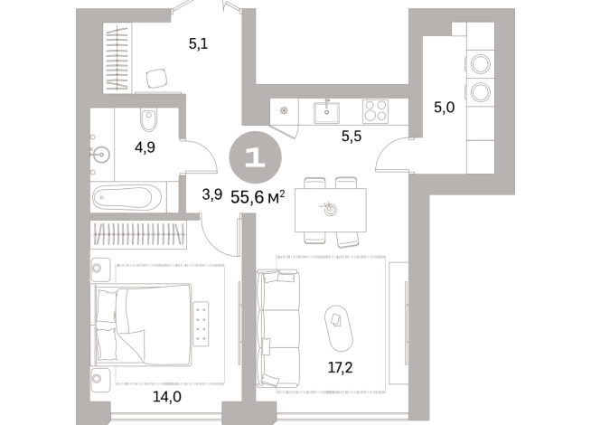 55.00 м² | 15 - 25 эт.