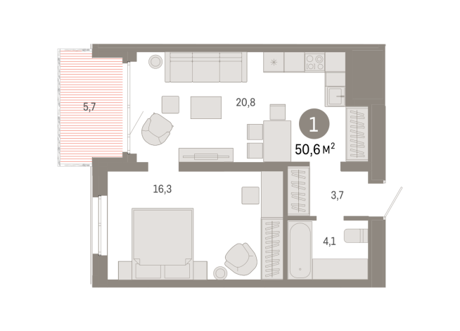 50.00 м² | 12 - 17 эт.