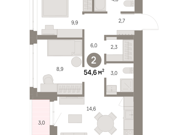 54.00 м² | 4 - 9 эт.