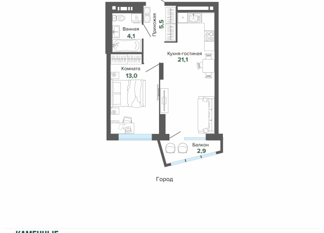 46.51 м² | 14 - 25 эт.