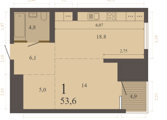 53.60 м² | 5 - 8 эт.