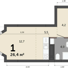 26.40 м² | 2 - 23 эт. 00