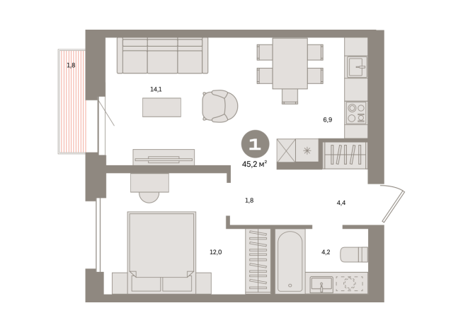 45.00 м² | 3 - 8 эт.