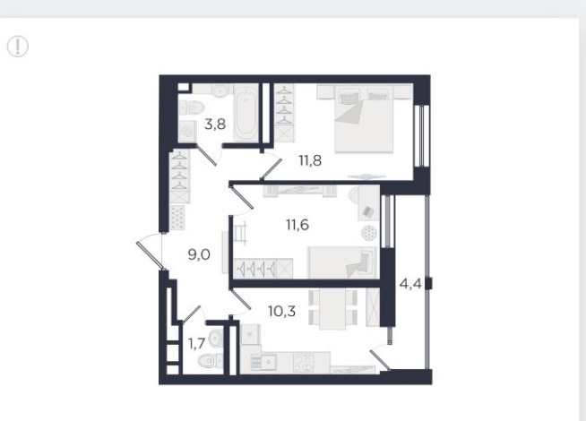 2-к квартира | 53.00 м² | 16 - 29 эт.