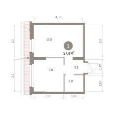37.00 м² | 8 - 9 эт. 00