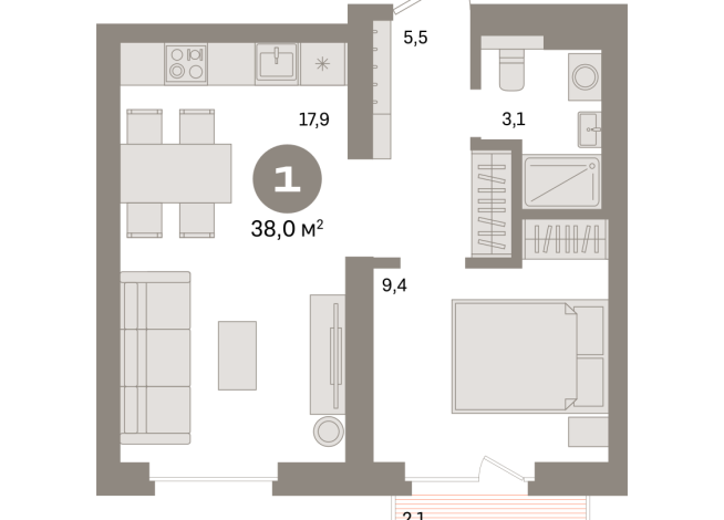 38.00 м² | 2 - 9 эт.