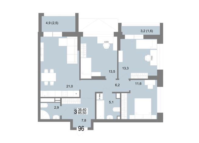 85.50 м² | 16 - 25 эт.