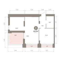 61.00 м² | 16 - 16 эт. 00