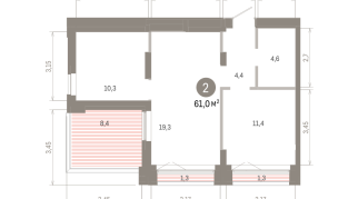61.00 м² | 16 - 16 эт.