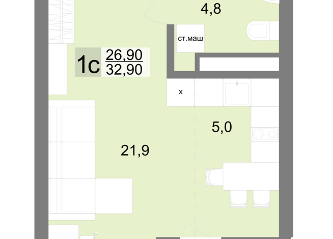 32.90 м² | 15 - 26 эт.