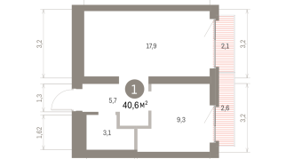 42.00 м² | 5 - 9 эт.