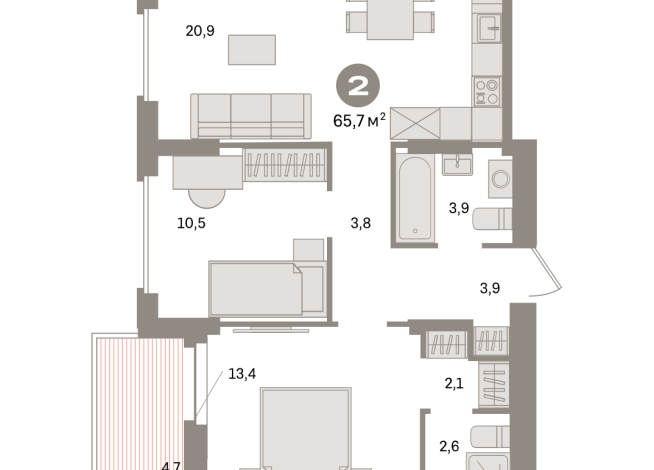 65.00 м² | 4 - 16 эт.