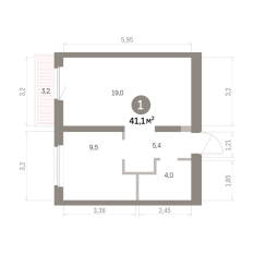 41.00 м² | 5 - 9 эт. 00
