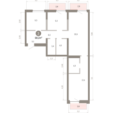 90.00 м² | 3 - 7 эт. 00