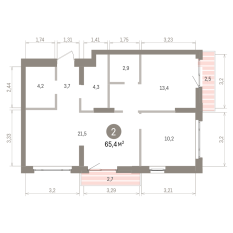 65.00 м² | 2 - 7 эт. 00