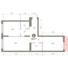 69.00 м² | 4 - 7 эт. 00