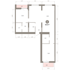 89.00 м² | 9 - 9 эт. 00