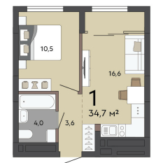 34.70 м² | 15 - 15 эт. 00
