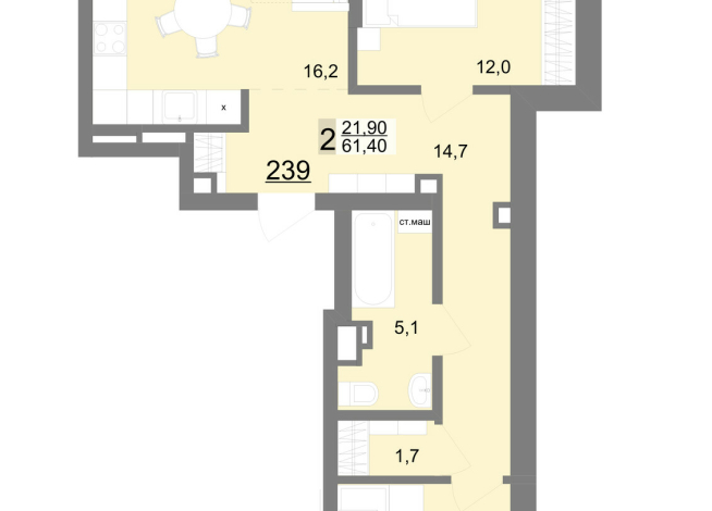 61.40 м² | 4 - 26 эт.