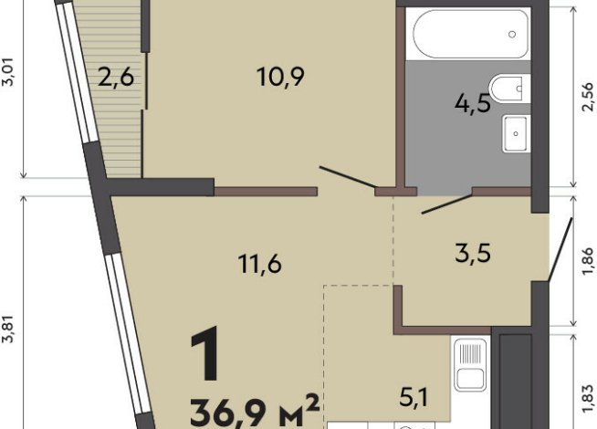 36.90 м² | 27 - 31 эт.