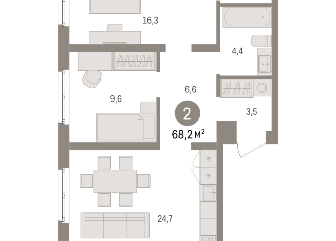 68.00 м² | 8 - 9 эт.