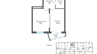 44.46 м² | 11 - 25 эт.