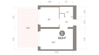 52.00 м² | 1 - 9 эт.