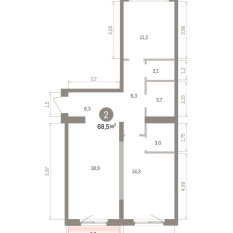 68.00 м² | 2 - 9 эт. 00