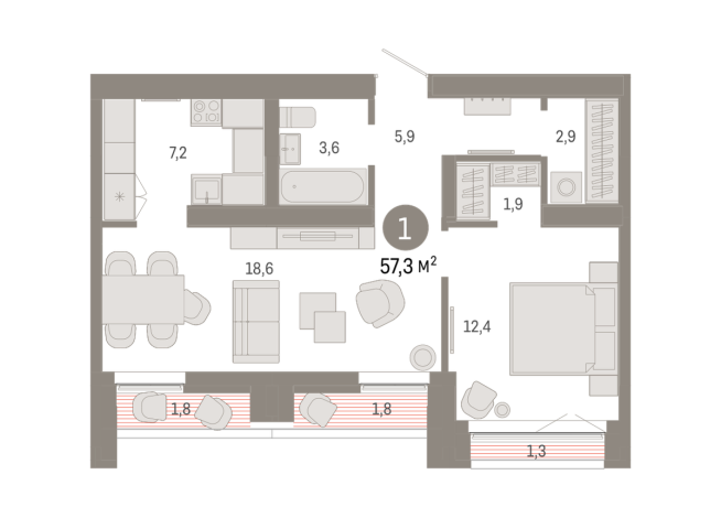 57.00 м² | 16 - 16 эт.