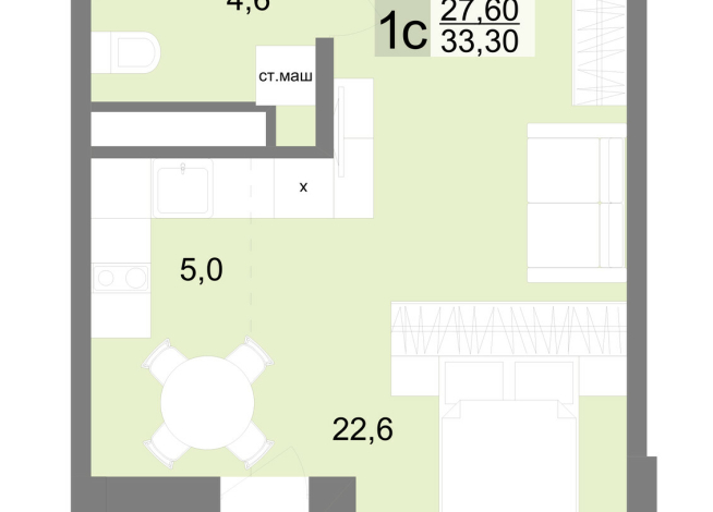 33.00 м² | 21 - 26 эт.