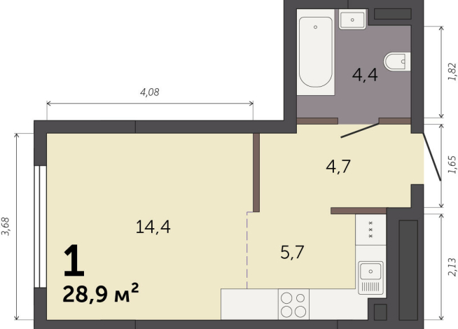28.90 м² | 2 - 32 эт.