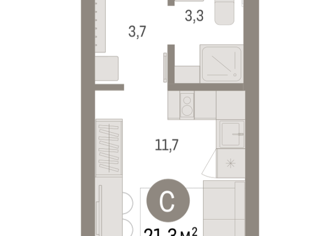 21.00 м² | 7 - 9 эт.