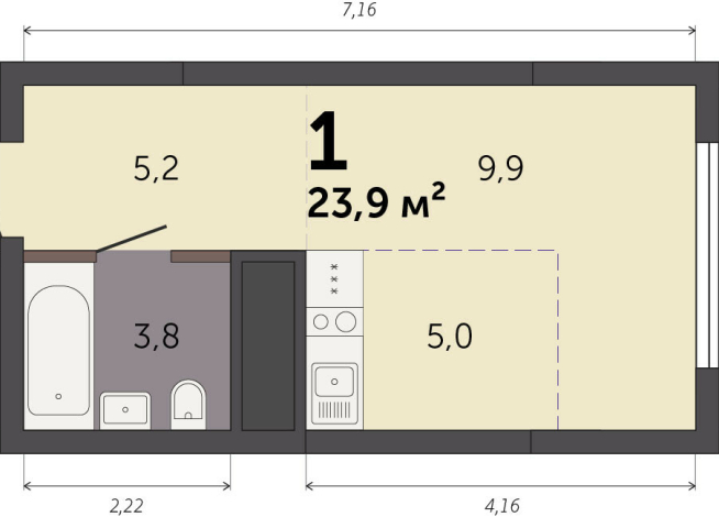 23.90 м² | 32 - 32 эт.