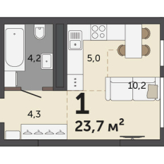 23.70 м² | 23 - 30 эт. 00