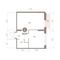 34.00 м² | 7 - 9 эт. 00