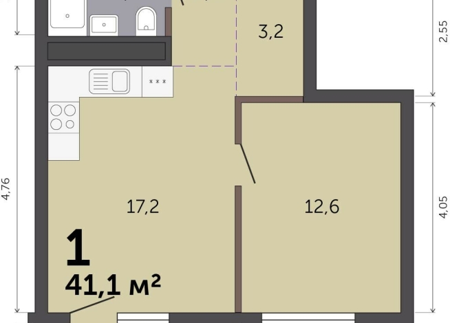 41.10 м² | 5 - 19 эт.