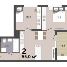 55.00 м² | 18 - 19 эт. 00