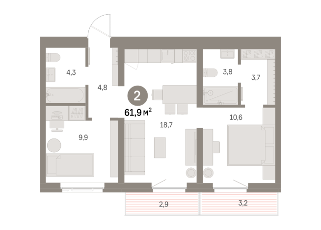 61.00 м² | 5 - 8 эт.