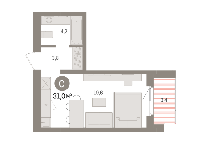 31.00 м² | 6 - 8 эт.