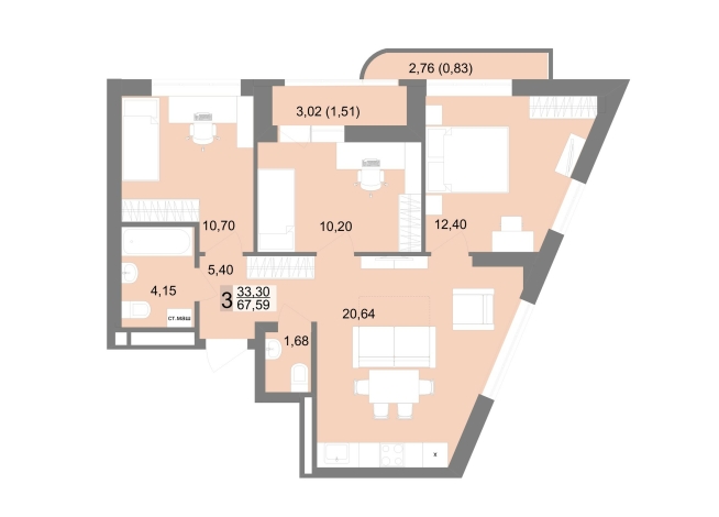 67.59 м² | 22 - 22 эт.