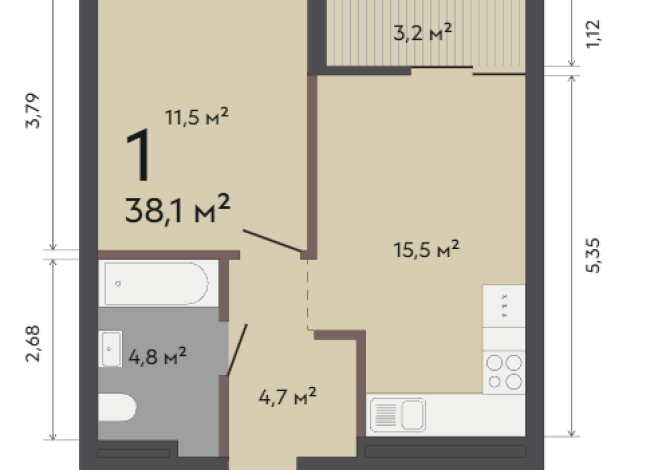 38.10 м² | 11 - 17 эт.