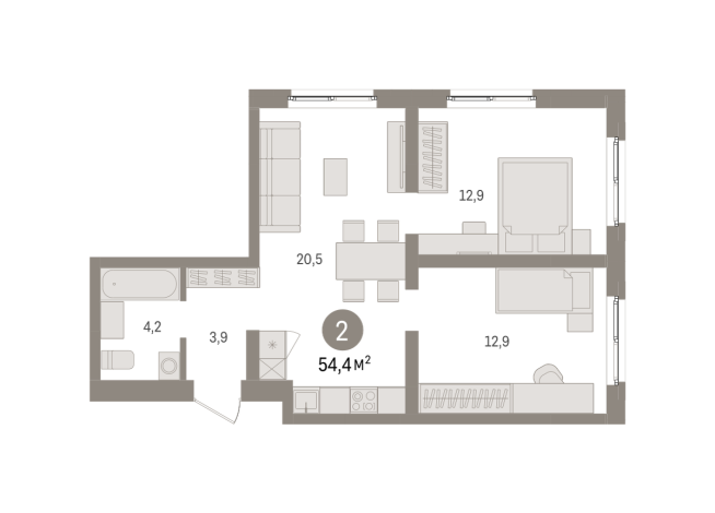 54.00 м² | 7 - 8 эт.
