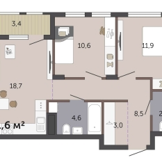 61.60 м² | 7 - 19 эт. 00