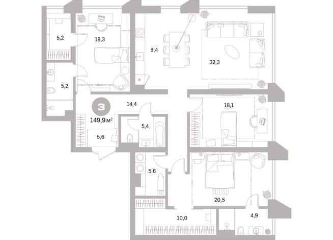 149.00 м² | 16 - 25 эт.