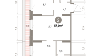 55.00 м² | 8 - 9 эт.