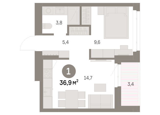36.00 м² | 2 - 9 эт.
