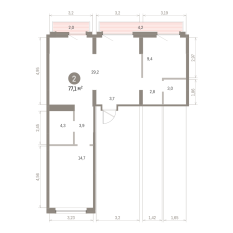 77.00 м² | 9 - 9 эт. 00