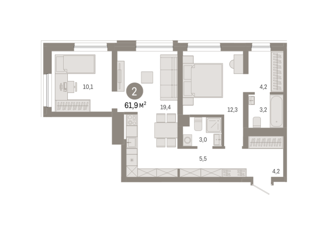 61.00 м² | 2 - 8 эт.