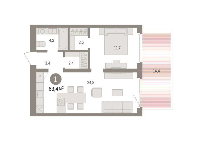 63.00 м² | 2 - 15 эт.