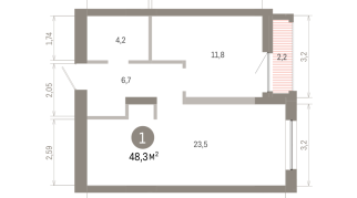 48.00 м² | 5 - 16 эт.